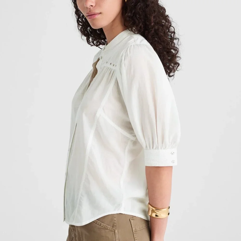 Madewell Puff-Sleeve Band-Collar Lightweight Shirt White Size 10/L NWT